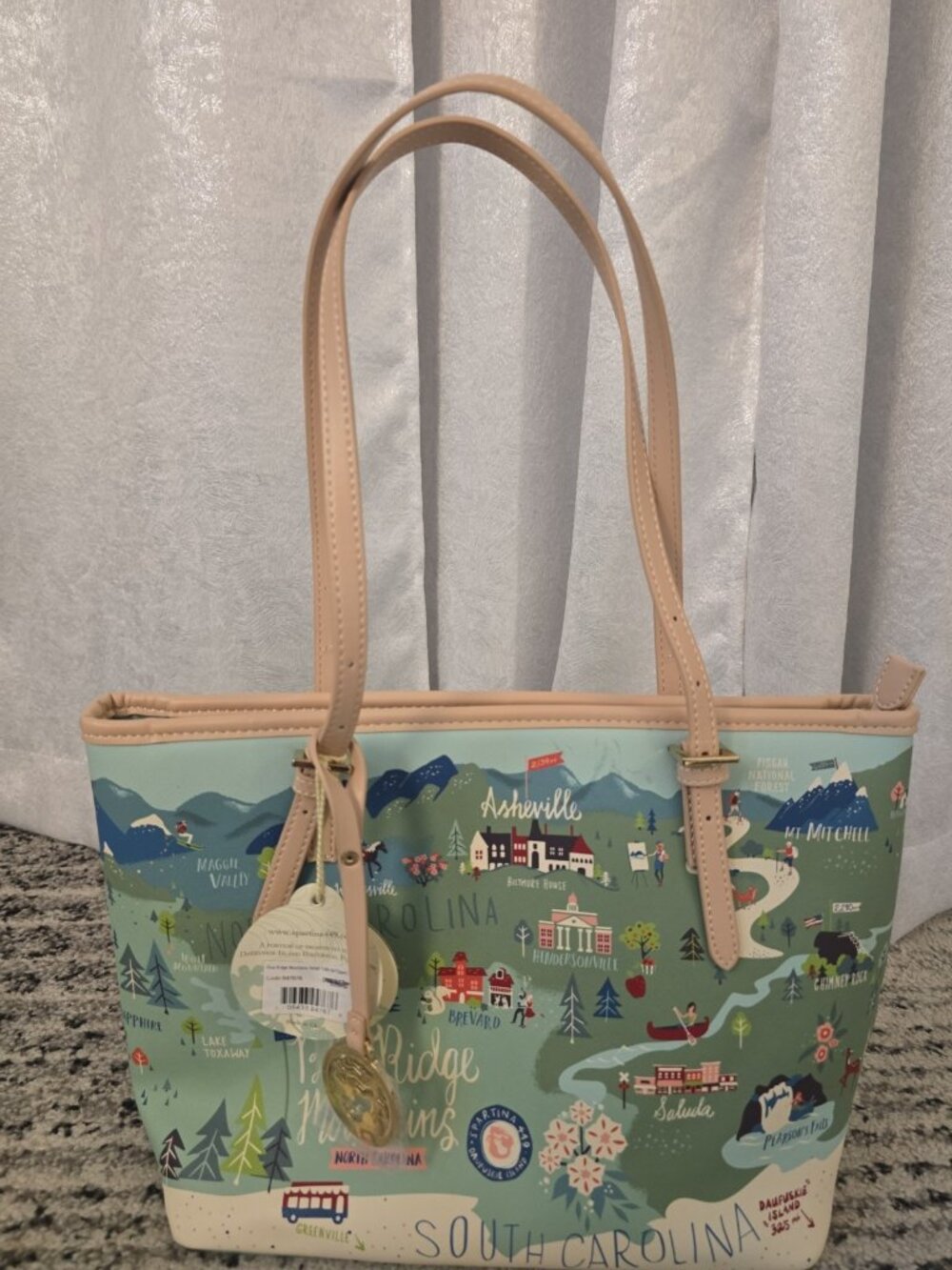 Spartina 449 Blue Ridge Mountains  Carolina Shoulder Totes Bag Purse MAP New Tag - Picture 7 of 10